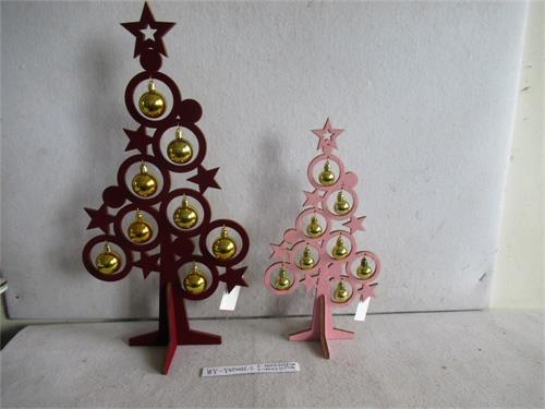 Albero legno blu con campanelli oro cm26x15,5h53