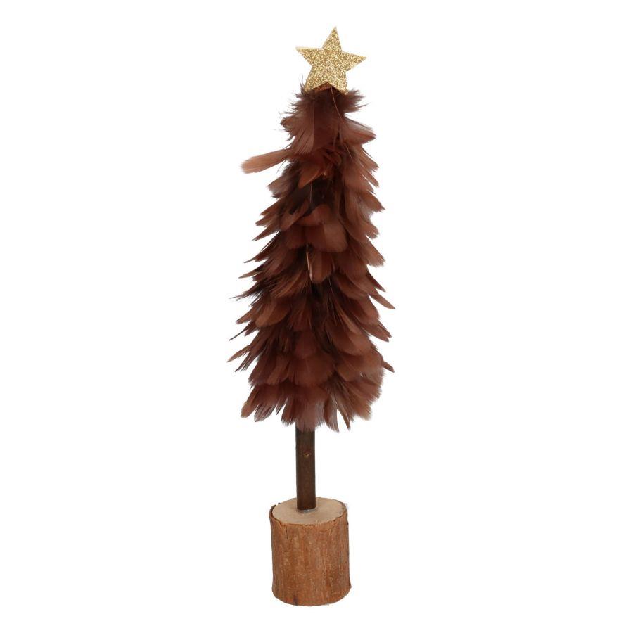 Albero legno con piume marrone cmø9h32