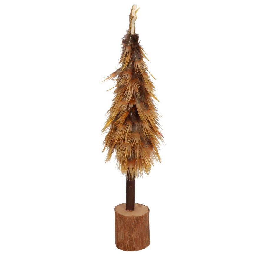 Albero legno con piume oro cmø8h31