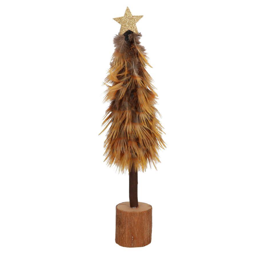 Albero legno con piume oro cmø8h31