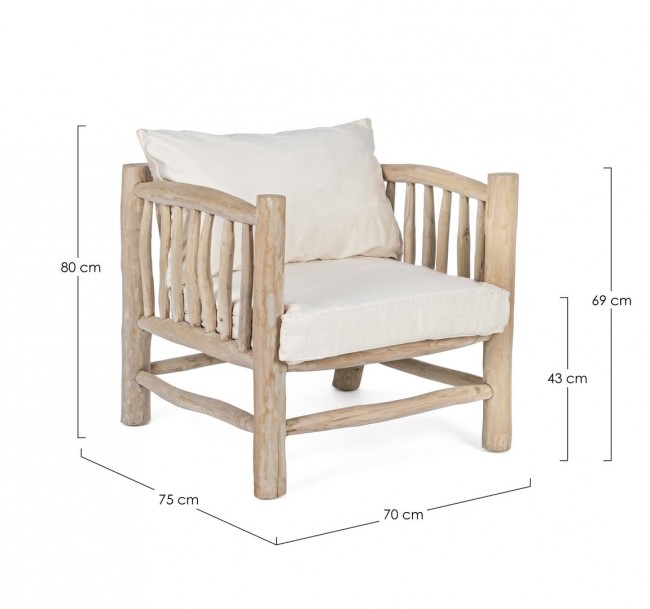 Poltrona in Teak Naturale con Cuscini in Cotone Sahel