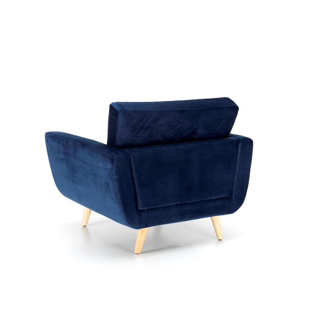 Poltrona in tessuto blu con gambe marroni chiaro 89x97,5x82h cm 