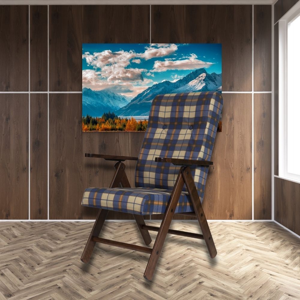 Poltrona regolabile in tessuto a scacchi blu Roma