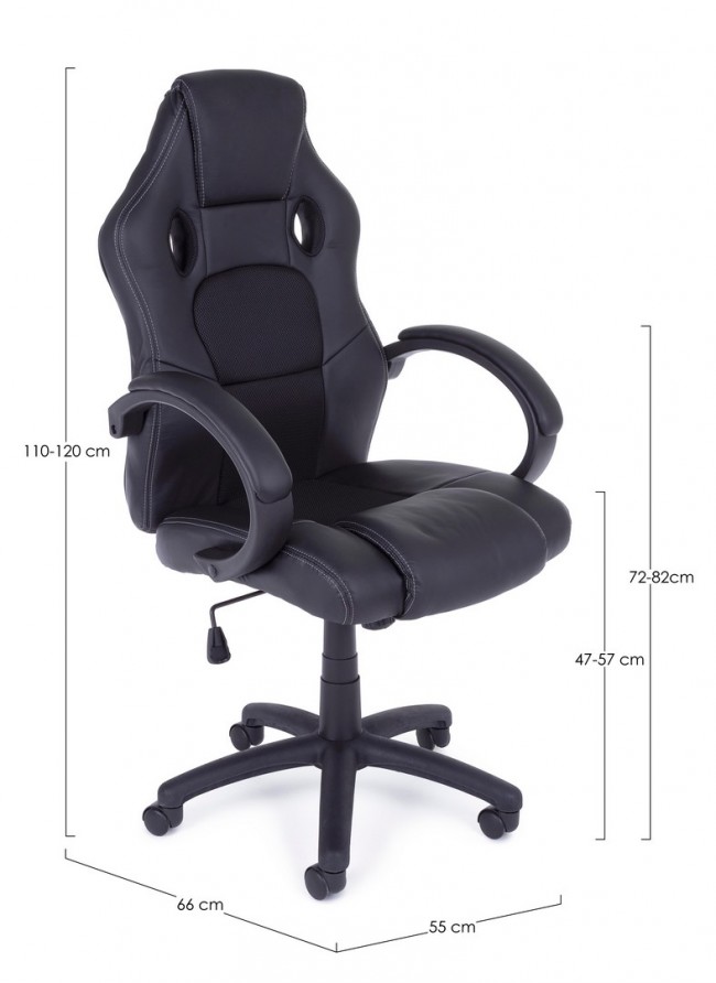 Poltrona ufficio con bracciali Racing nero in similpelle