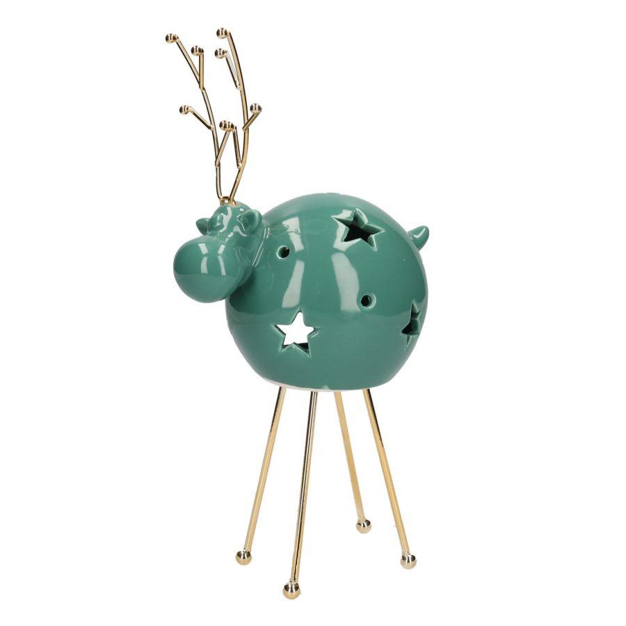 Portacandele ceramica verde renna 1p cm 14x10h29