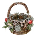 Snow covered candle holder with handle and red berries cm ø16h11-27