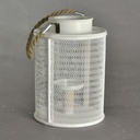 Portacandele legno bianco c/manico corda grande cm15,5x15,5h23