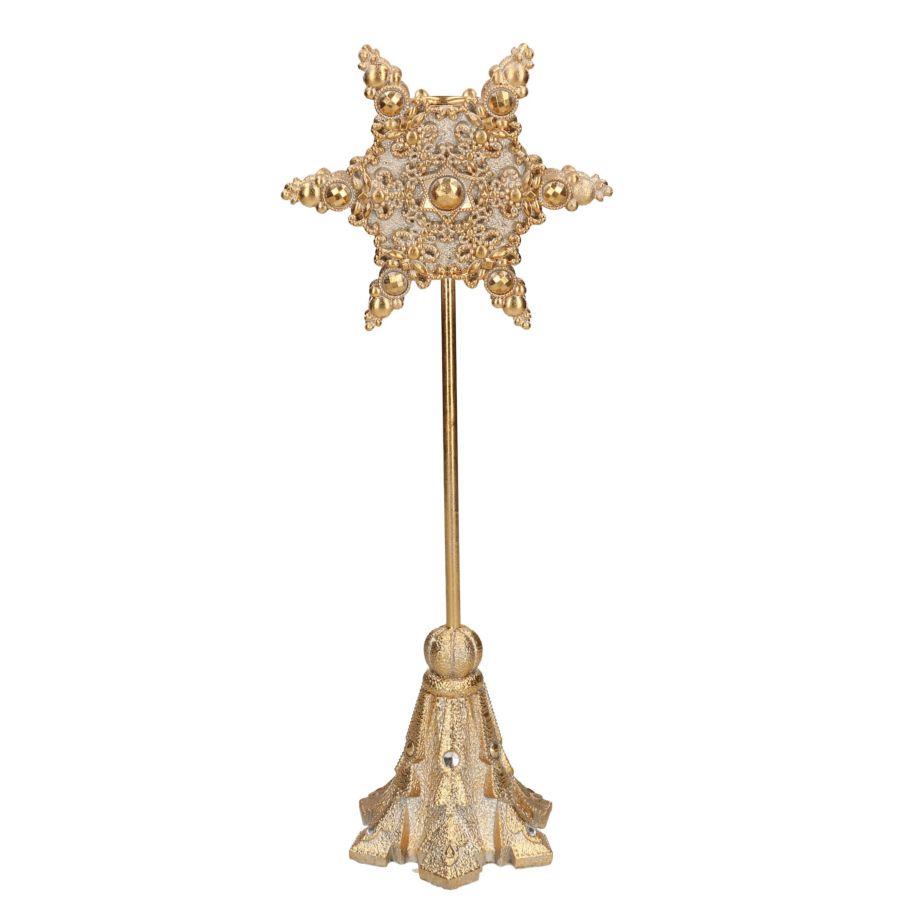 Portacandele metallo oro fiocco di neve1p cm15x12h39