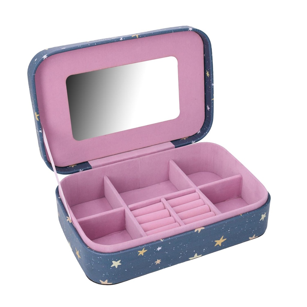 Portagioie ecopelle stelle blu rettangolare cm22x14,5h6,5