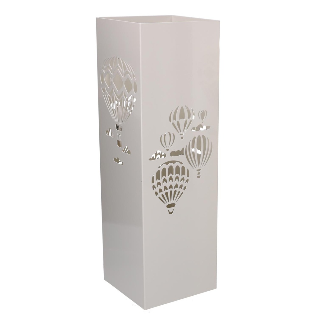 Metal umbrella stand with squared white hot air balloon 15.5x15.5h49 cm