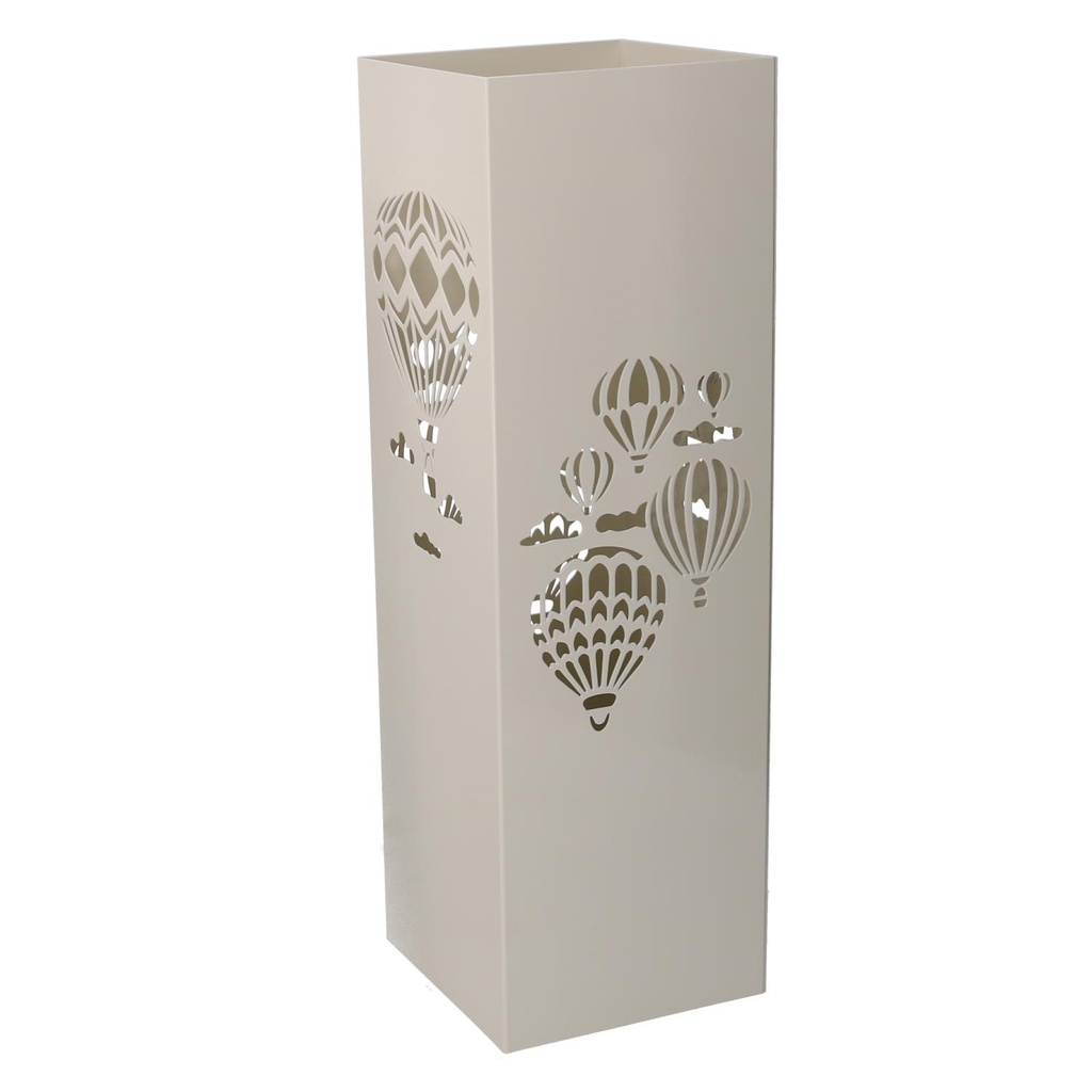 Metal umbrella stand with squared cream hot air balloon 15,5x15,5h49 cm