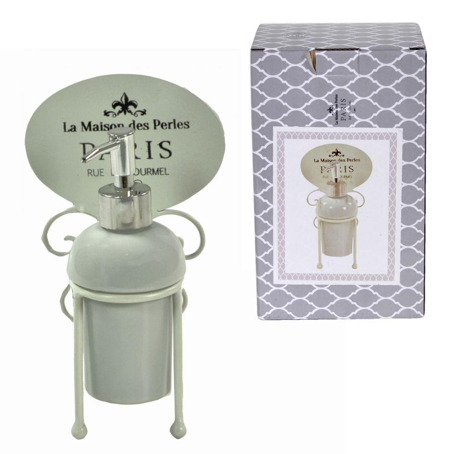 Portasapone liquido metallo ceramica paris bianco cm 14x12h23