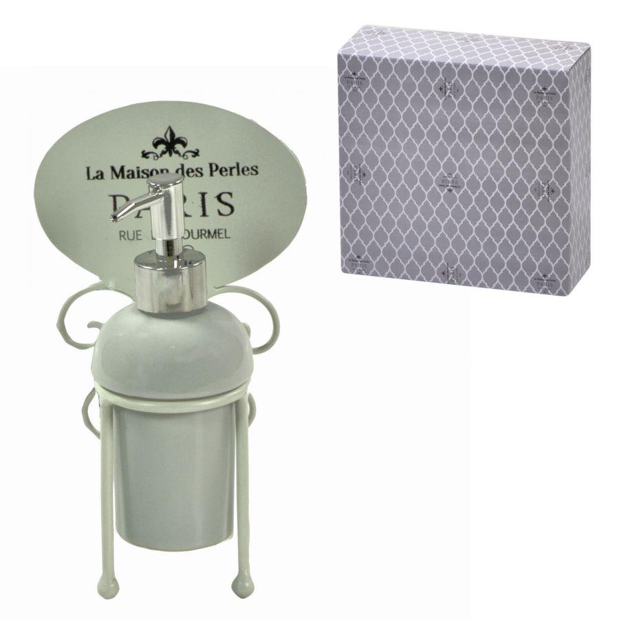 Portasapone liquido metallo ceramica paris bianco cm 14x12h23