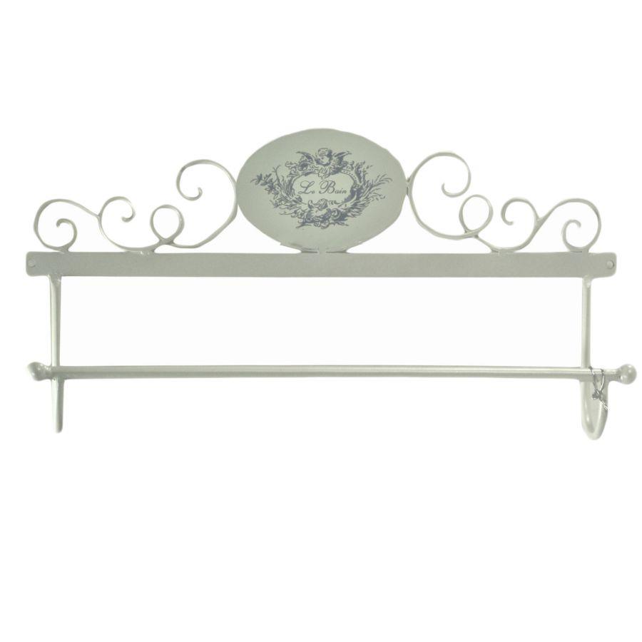 Portasciugamani a muro metallo le bain bianco decoro ovale cm 48x8h24,50