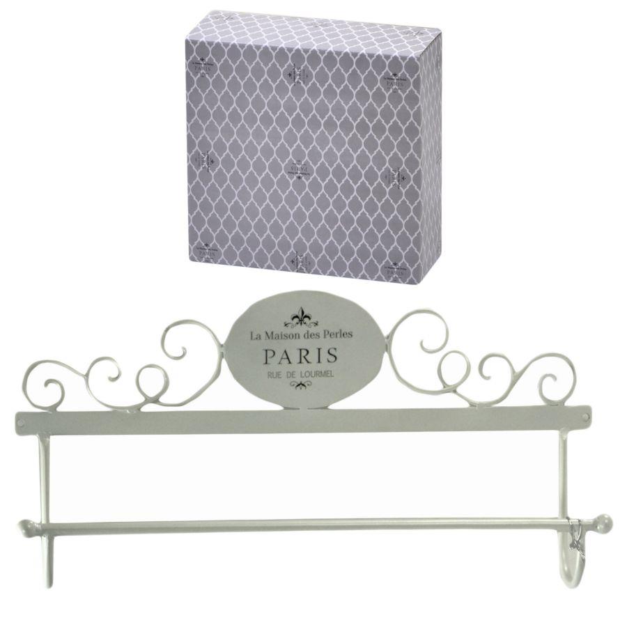 Portasciugamani a muro metallo paris bianco decoro ovale cm 48x8h24,50