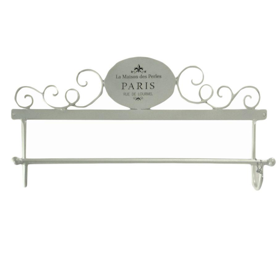 Portasciugamani a muro metallo paris bianco decoro ovale cm 48x8h24,50