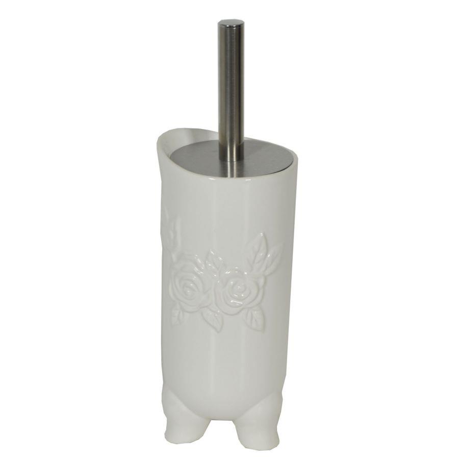 Portascopino ceramica bianco rose tondocmø10h24/34