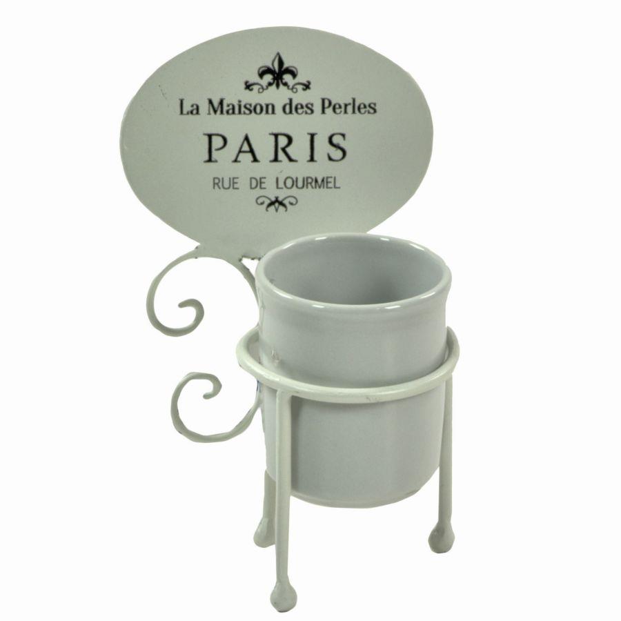Portaspazzolini metallo ceramica paris bianco cm 13,3x12h22,5