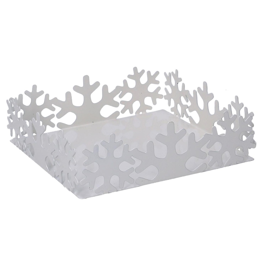 Square white snowflake metal napkin holder cm16,5x16,5h5