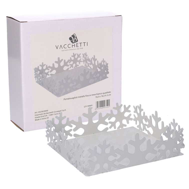 Square white snowflake metal napkin holder cm16,5x16,5h5