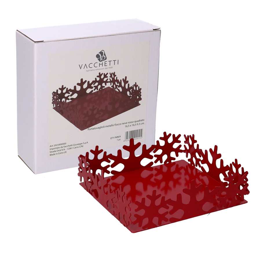 Square red snowflake metal napkin holder 16,5x16,5h5 cm