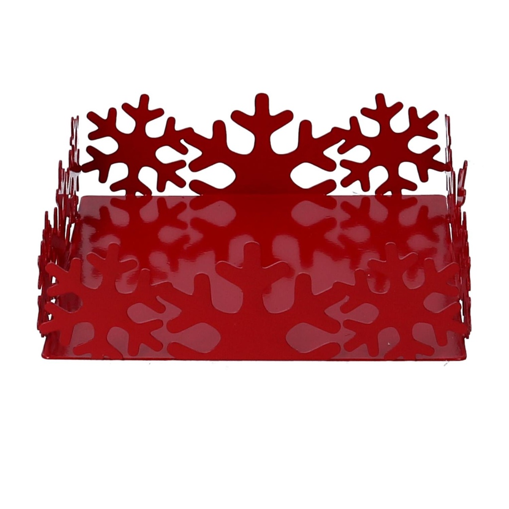 Square red snowflake metal napkin holder 16,5x16,5h5 cm