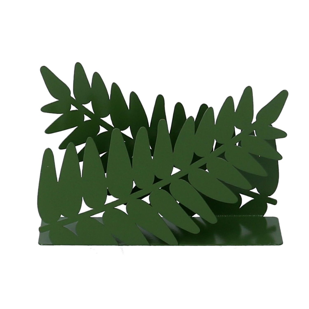 Portatovaglioli metallo foglia alloro verde scuro rettangolare cm 14,5x4h10