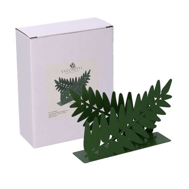 Portatovaglioli metallo foglia alloro verde scuro rettangolare cm 14,5x4h10