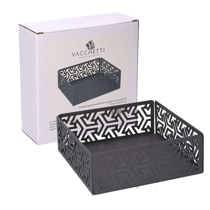 Portatovaglioli metallo frecce grigio scuro quadrato cm16,5x16,5x6