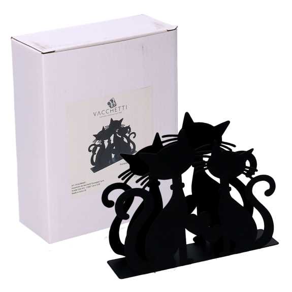 Portatovaglioli metallo gatti nero rettangolare cm 14,5x4h12