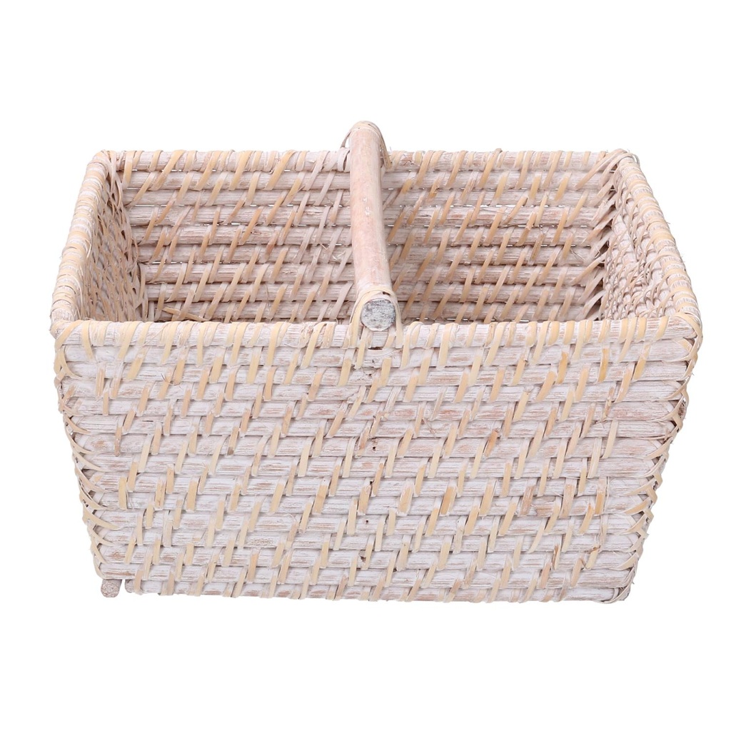 Rectangular white algarve rattan storage basket cm26x21h15