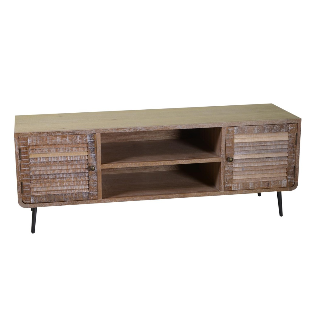 Lione wooden TV stand 2 compartments + 2 natural doors cm135x40h50
