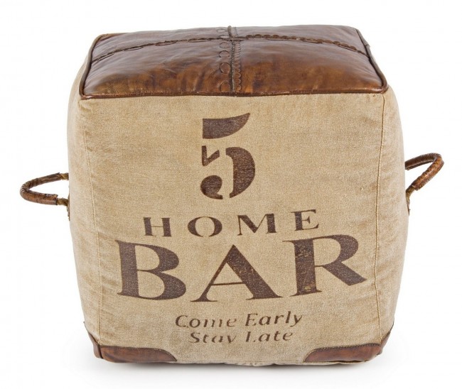 Pouf cubo in pelle stile industriale cm 45x45x45h