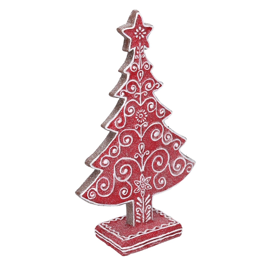 Albero resina rosso con decori bianchi cm16x5,7h24