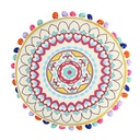 Pouff in velluto giallo arancione con pompon