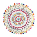 Pouff in velluto giallo arancione con pompon