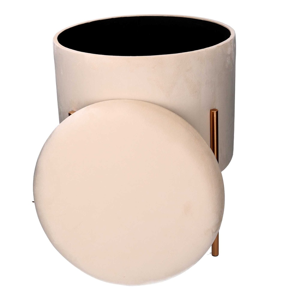 Puff contenitore tessuto crema con gambe cm ø40h51