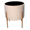 Puff contenitore tessuto crema con gambe cm ø40h51