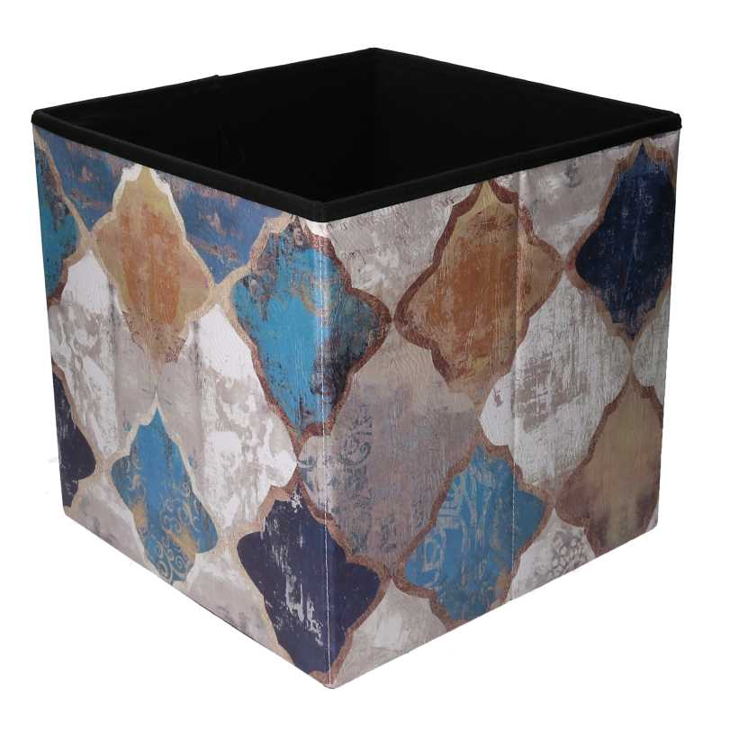 Puff ecopelle pieghevole blu marocco quadro cm38x38h38