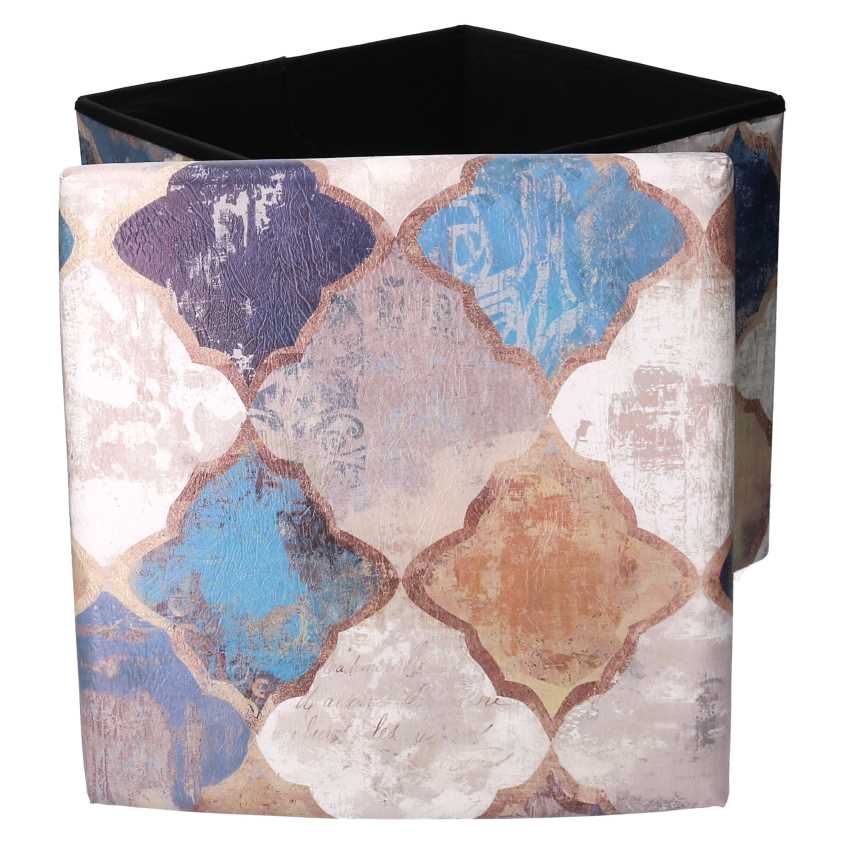 Puff ecopelle pieghevole blu marocco quadro cm38x38h38