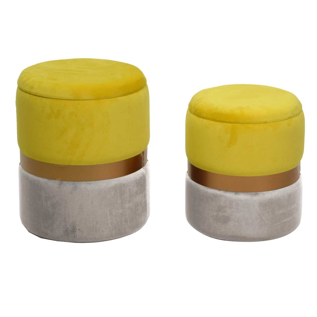 Puff velluto 1-2 giallo-grigio chiaro cm ø39h49