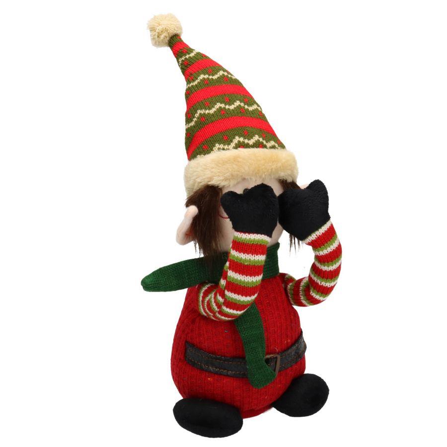 Pupazzo tessuto elfo rosso con musica emovimento cm12x12h40