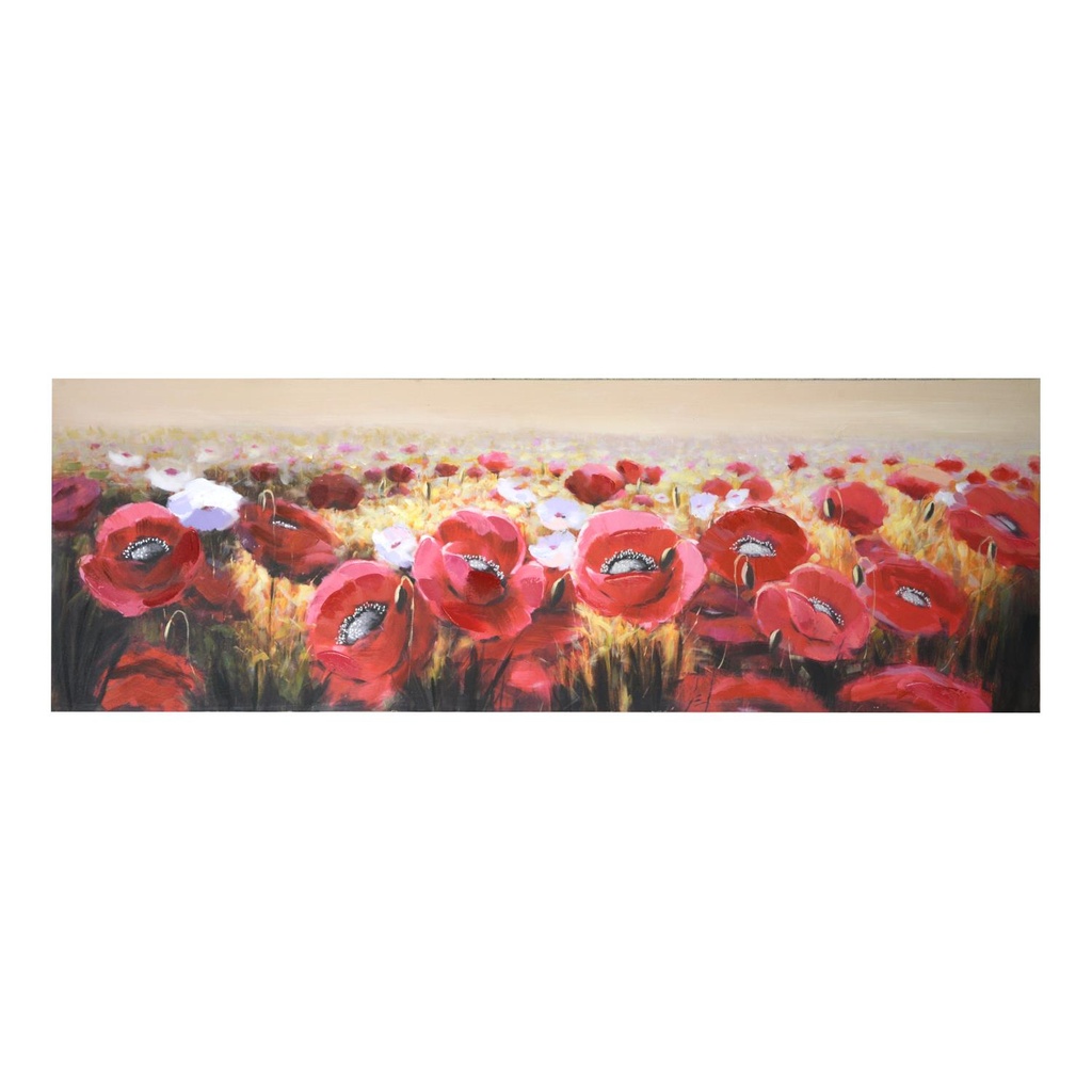 Quadro dipinto papaveri e fiori bianchicm50x150x4
