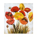 Quadro moderno dipinto papaveri e fiori gialli cm 80 x 80 x 4