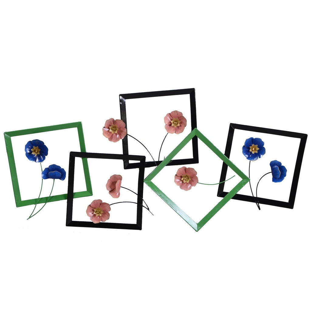 Quadro metallo blu fucsia verde fiori  cm 126 x 61 x 5,7