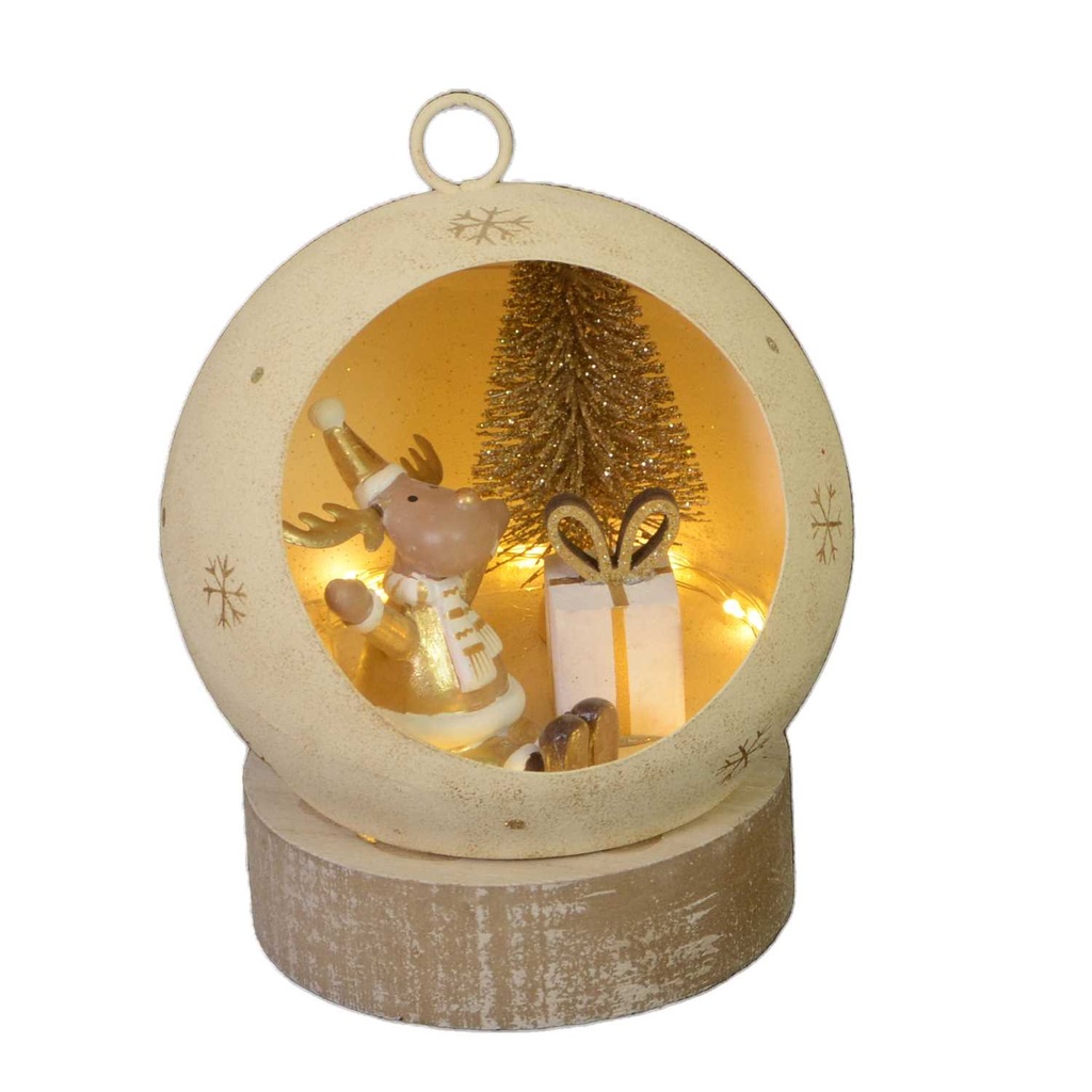 Renna metallo led dentro pallina oro cmø11h15