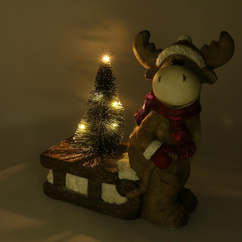 Renna resina con slitta grigio cm30x14h32