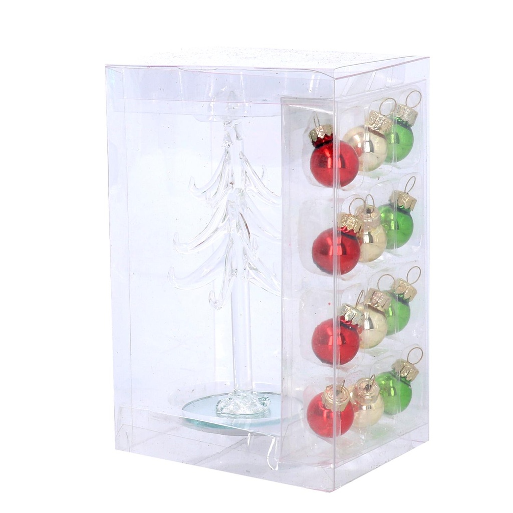 Albero vetro trasparente con sfere cm11,7x8,7h17