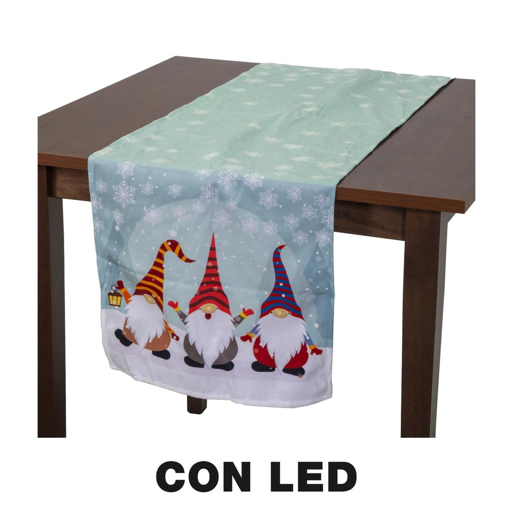 Runner tessuto gnomi led azzurro cm40x150