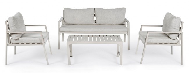Salotto da giardino avorio con cuscini sfoderabili